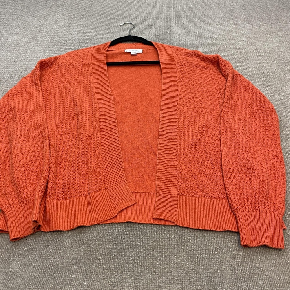 Liz Claiborne Sweater Womens XL Orange Open Front V Neck Cardigan Open Knit